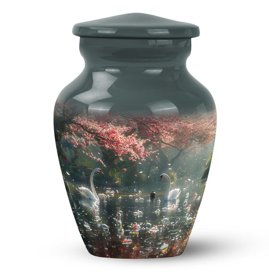 Bird Urn for Human Ashes, Swans Under Cherry Blossom Trees, Memorial Urn