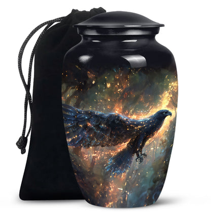Black Personalized Eagle Cremation Urn for Adults - 10-inch, 200 cu in - Yatskia