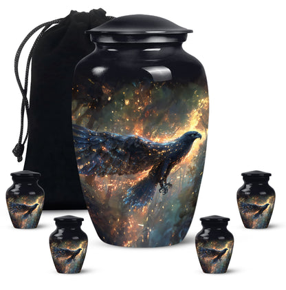 Black Personalized Eagle Cremation Urn for Adults - 10-inch, 200 cu in - Yatskia