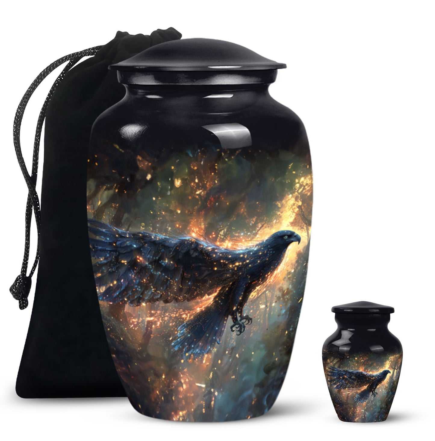 Black Personalized Eagle Cremation Urn for Adults - 10-inch, 200 cu in - Yatskia