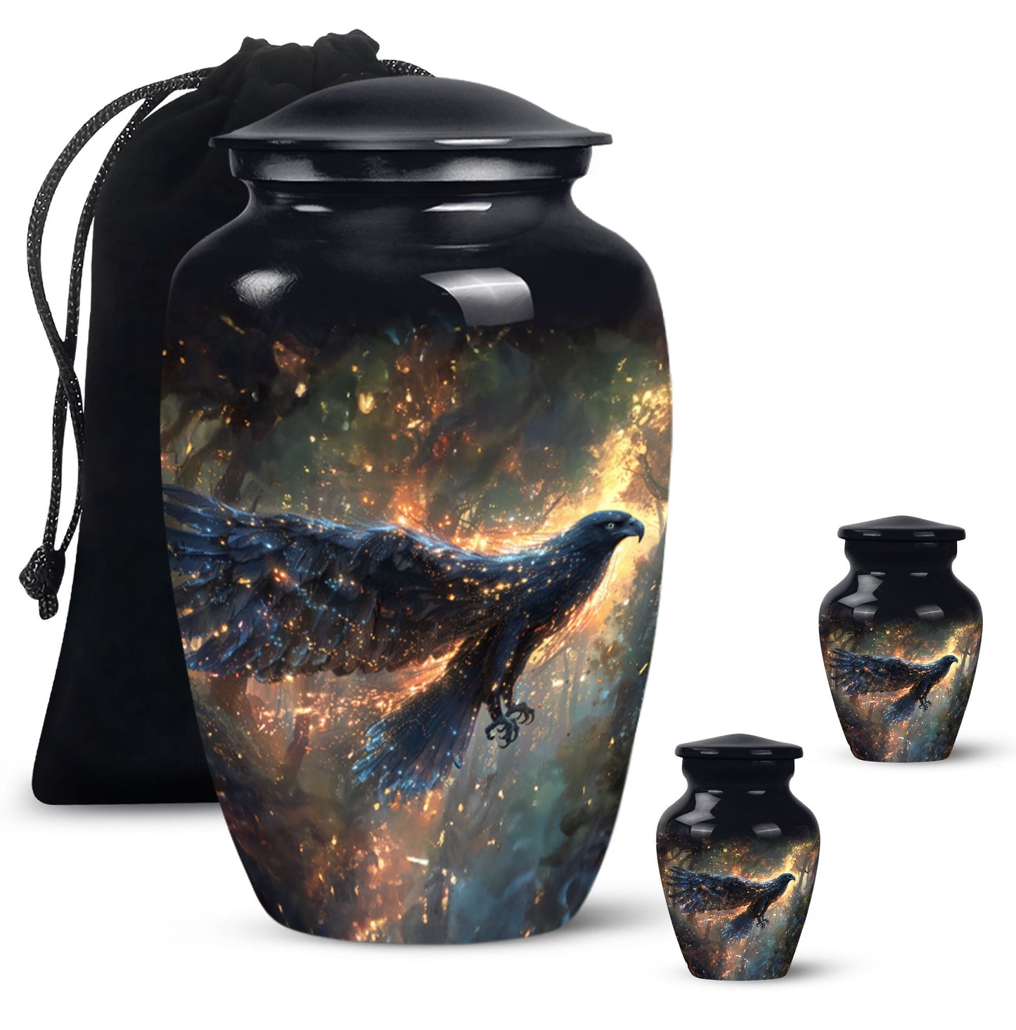 Black Personalized Eagle Cremation Urn for Adults - 10-inch, 200 cu in - Yatskia