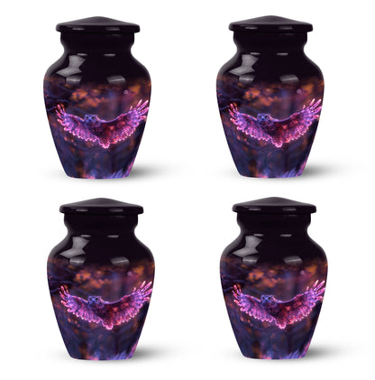 Owl Urn for Human Ashes, With Spread Purple Glowing Wings, Cremation Urn