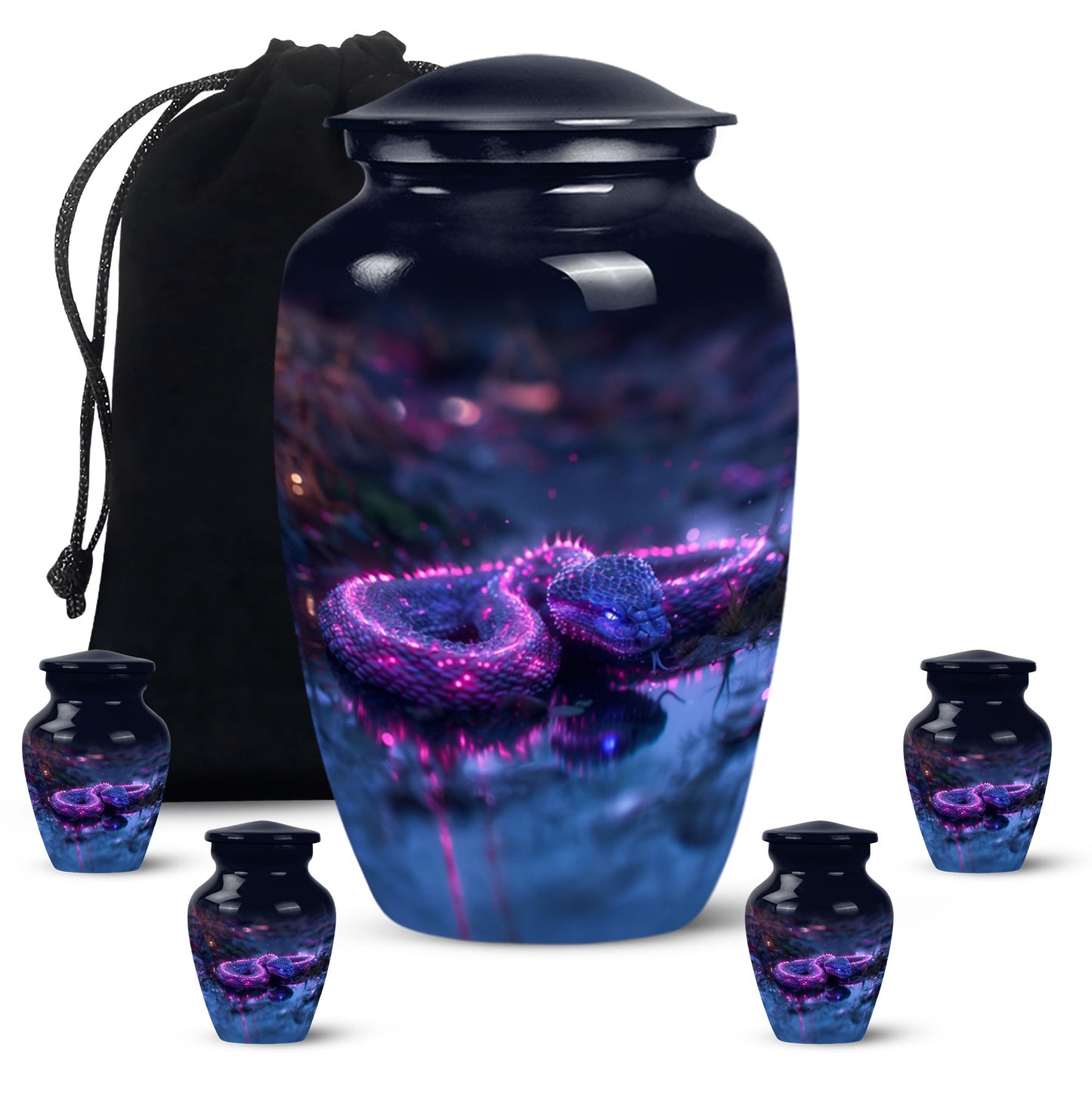 Purple Personalized Snake Cremation Urn for Adults - 10-inch, 200 cu in - Yatskia