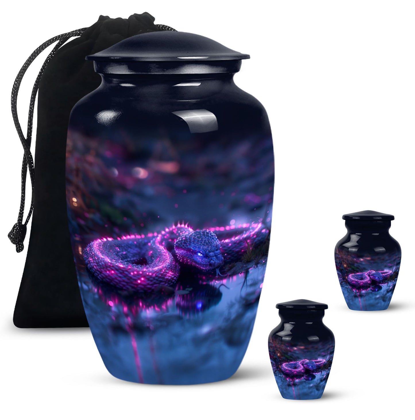 Purple Personalized Snake Cremation Urn for Adults - 10-inch, 200 cu in - Yatskia