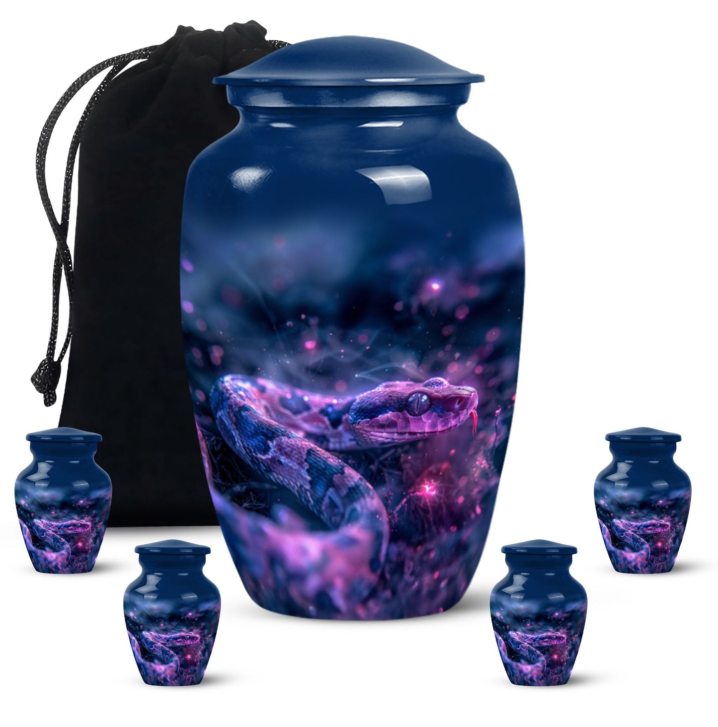 Blue Personalized Snake Cremation Urn for Human Ashes - 10-inch, 200 cu in - Yatskia