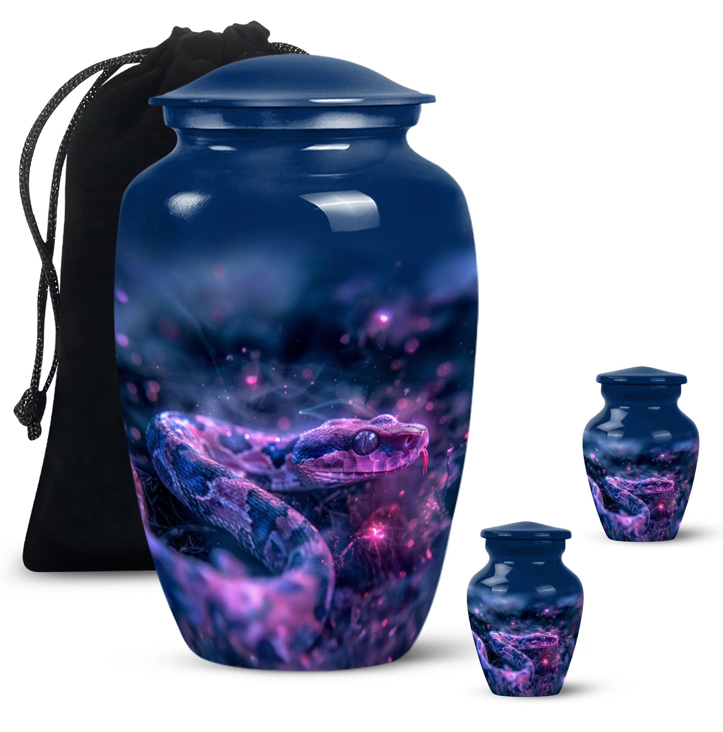 Blue Personalized Snake Cremation Urn for Human Ashes - 10-inch, 200 cu in - Yatskia