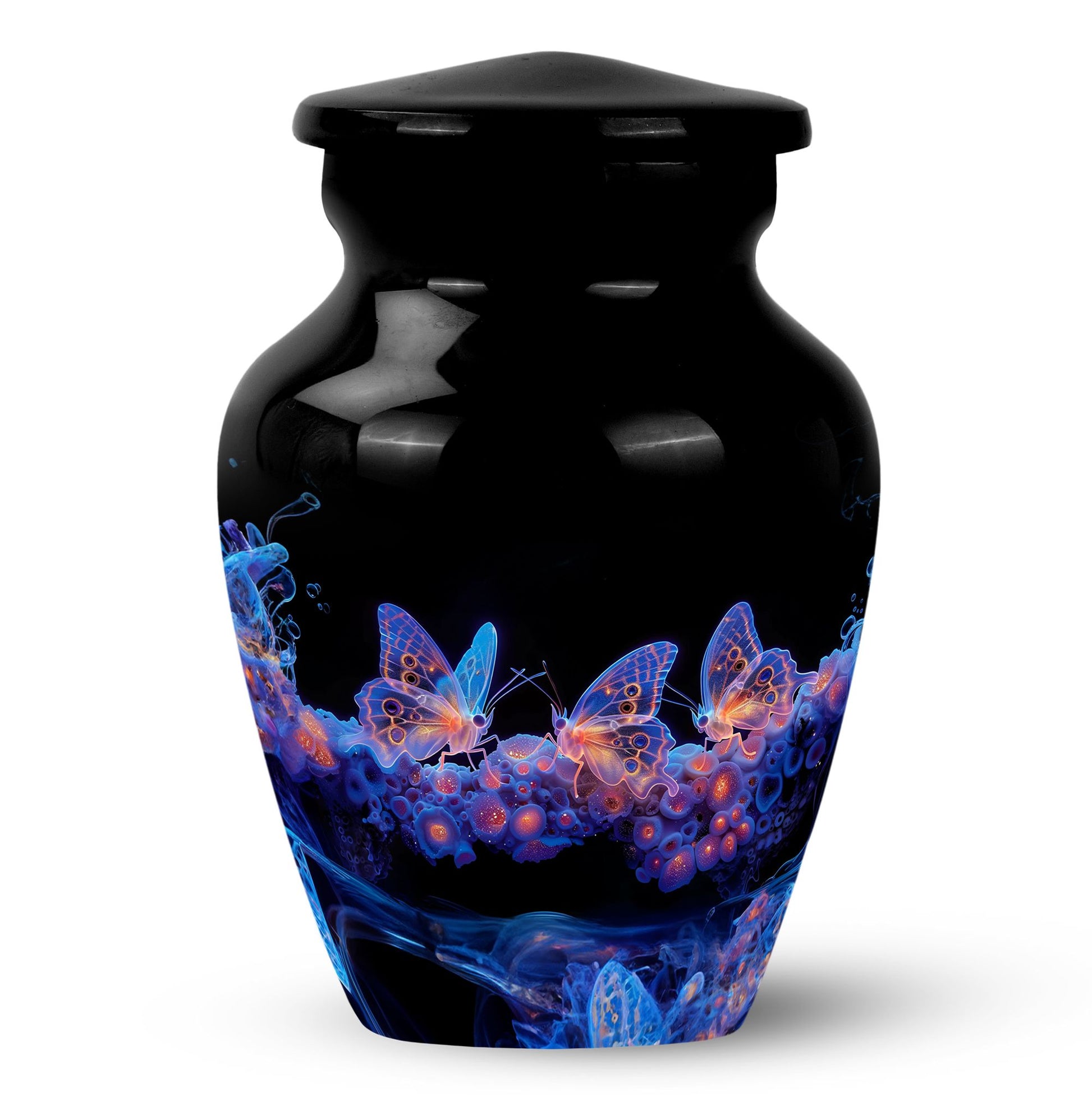 Neon Butterfly Nebula Black Urns - Butterfly Urns For Memorial