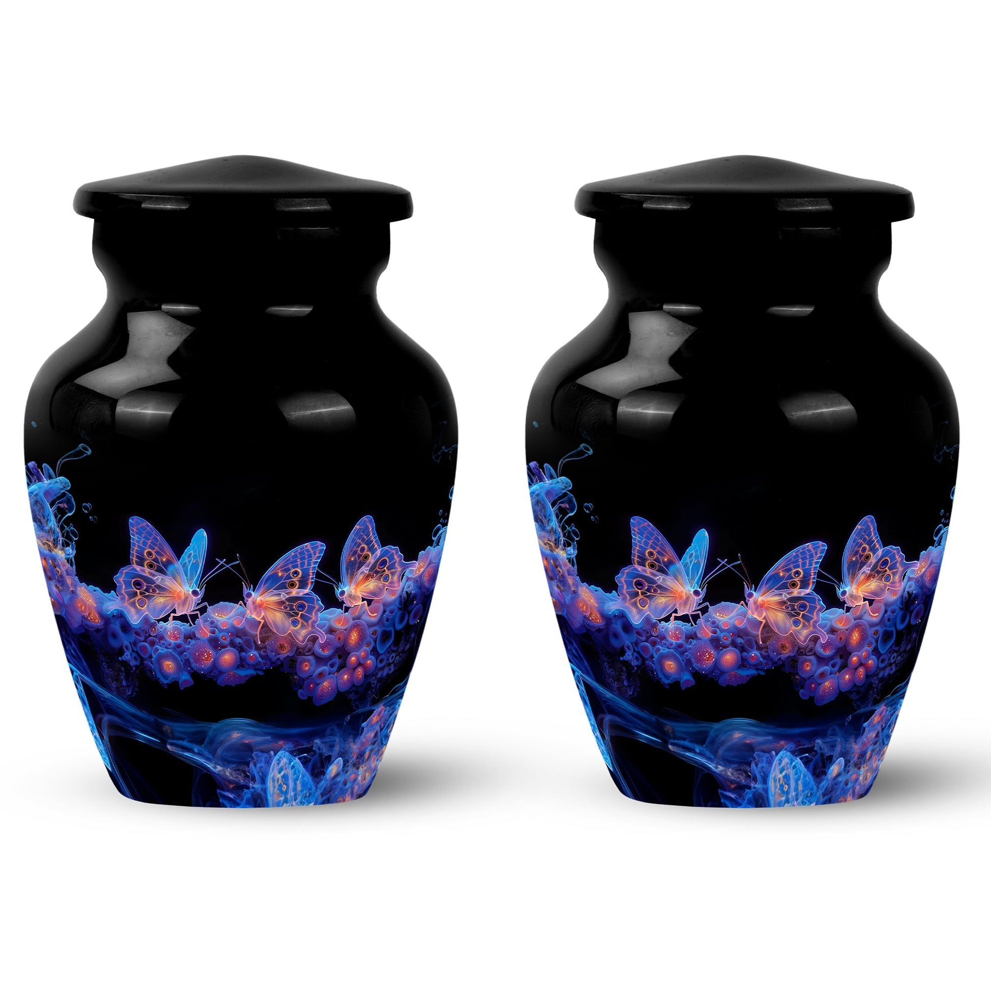 Neon Butterfly Nebula Black Urns - Butterfly Urns For Memorial