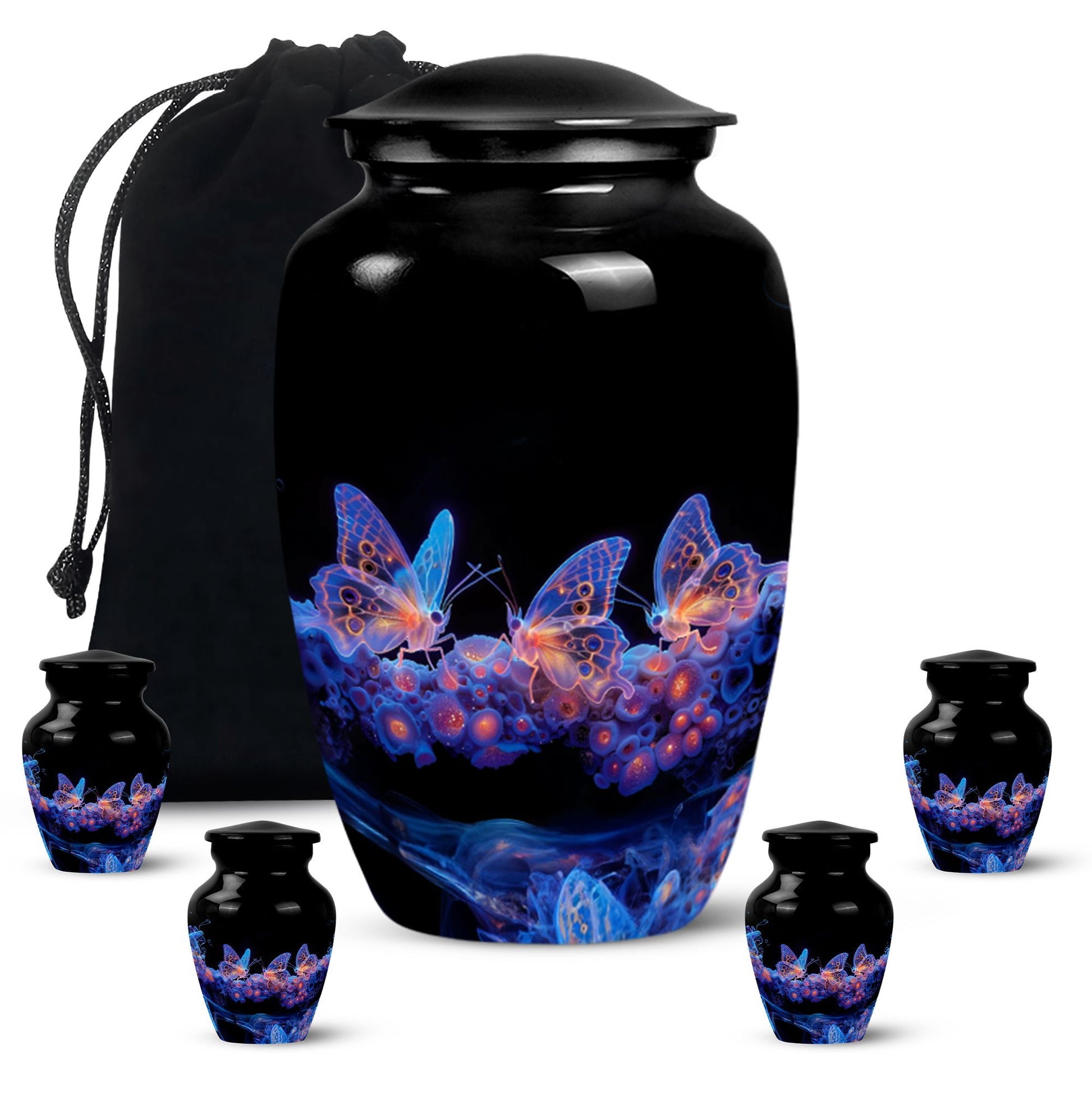 Neon Butterfly Nebula Black Urns - Butterfly Urns For Memorial