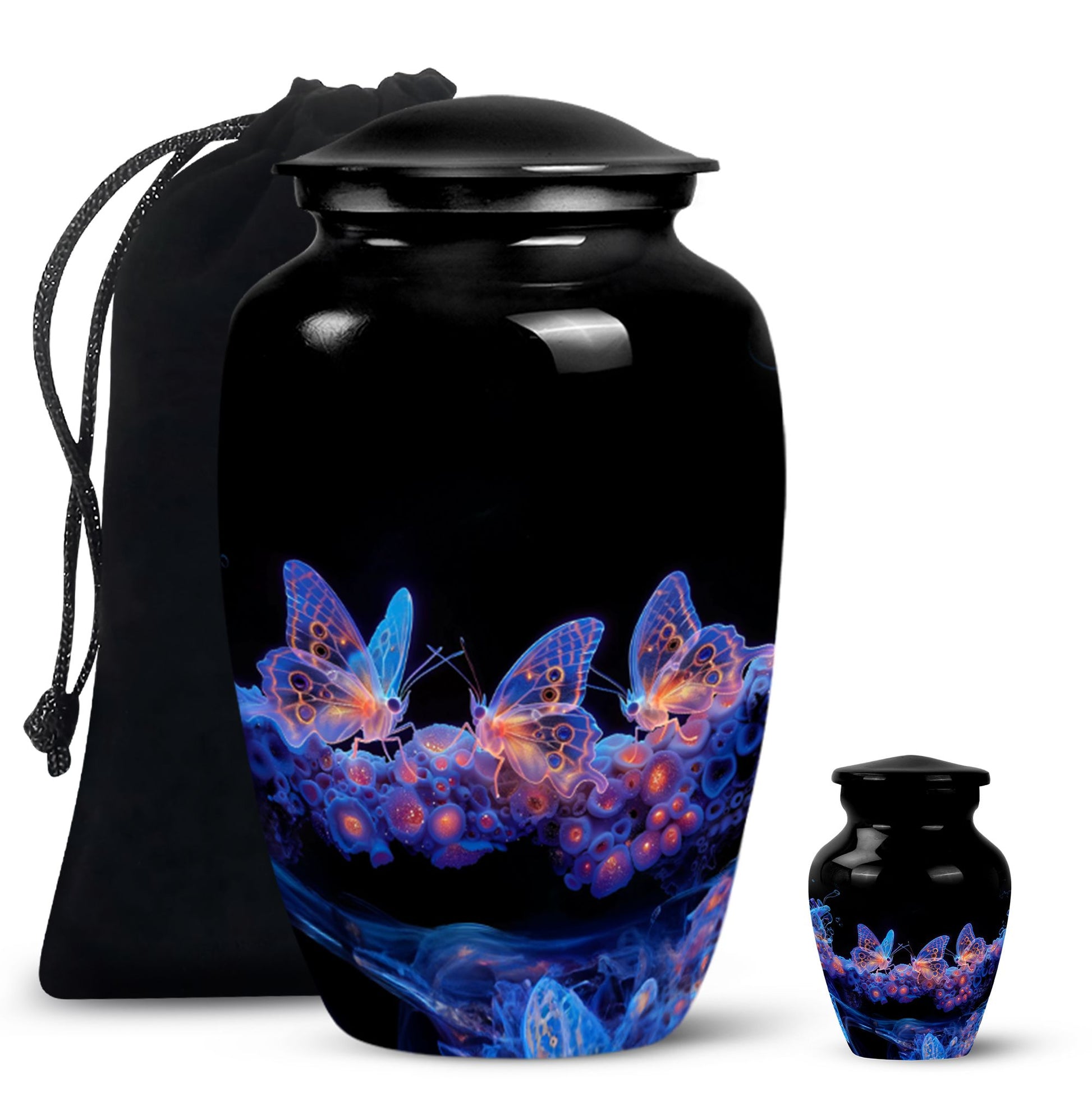 Neon Butterfly Nebula Black Urns - Butterfly Urns For Memorial