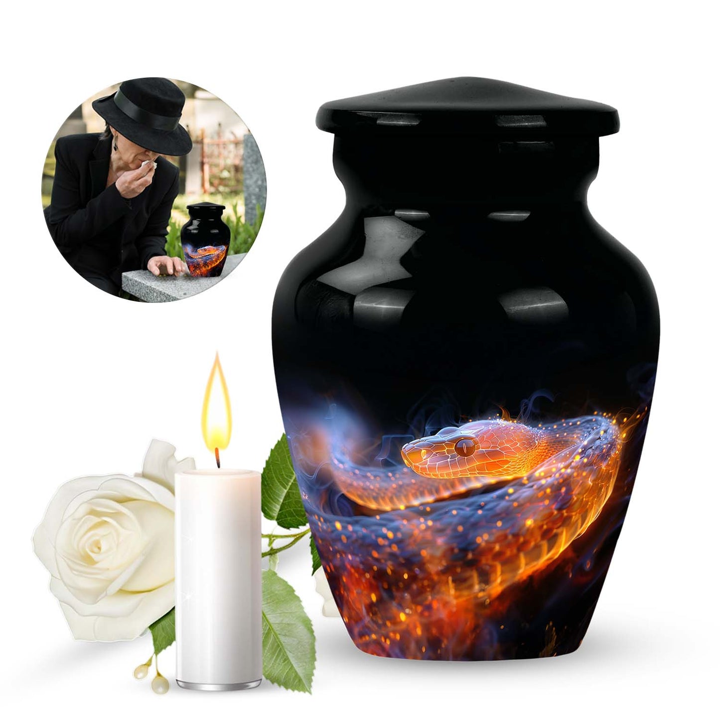 Personalized Snake Cremation Urn for Adult - 10-inch, 200 cu in - Yatskia