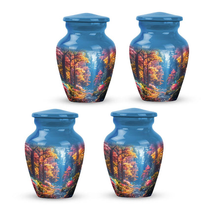 Forest Urn for Human Ashes, Colorful Autumn Path Through Trees, Cremation Urn