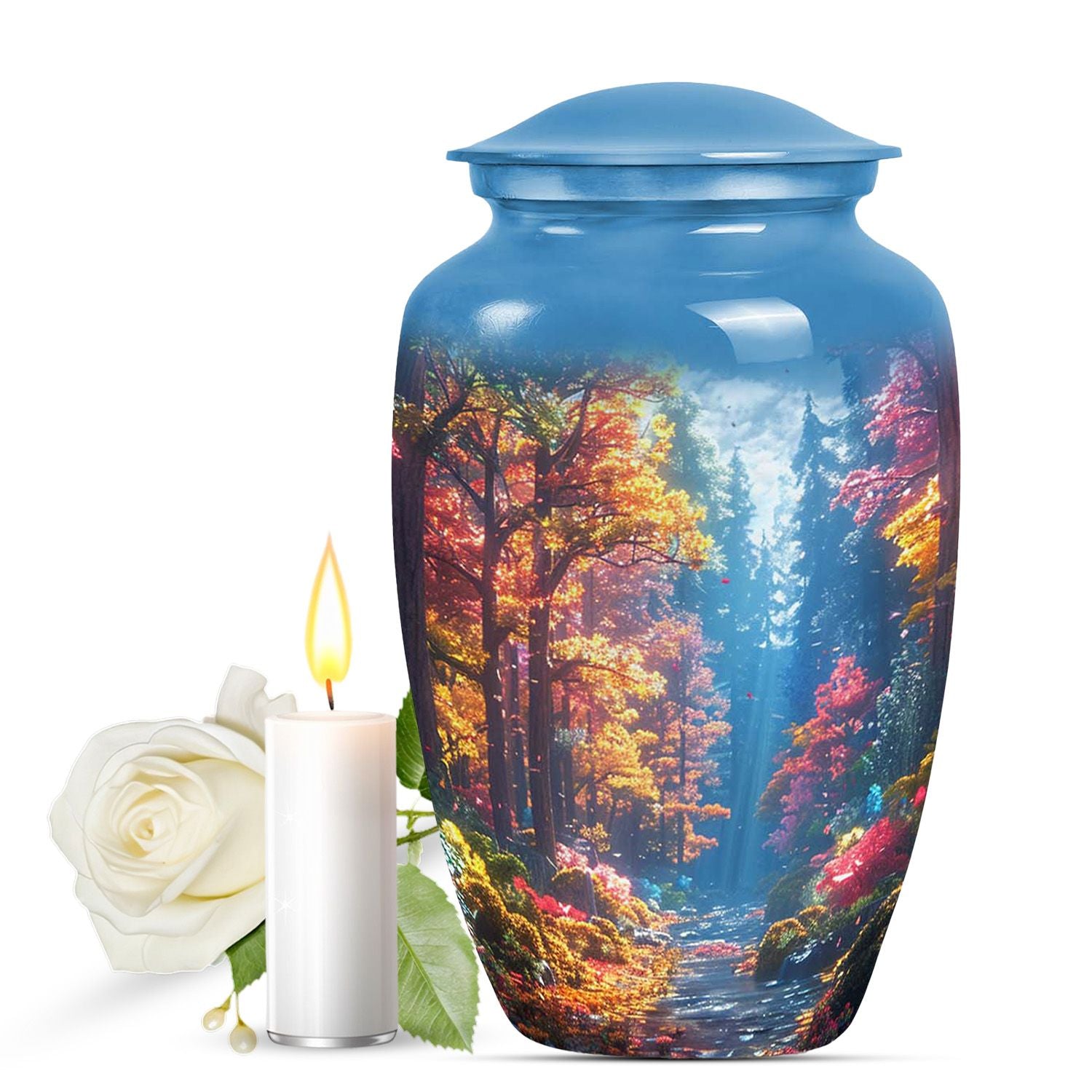 Beautiful Forest Cremation Urn - Large Decorative Urn For Human Ashes