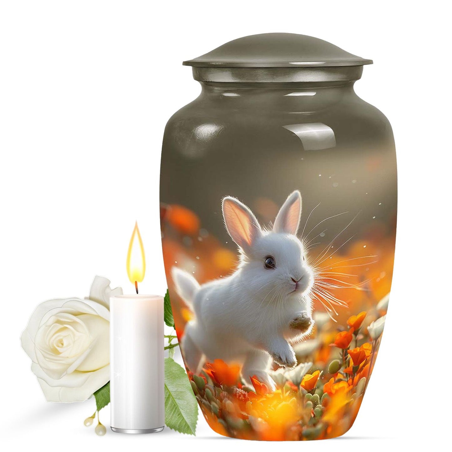 White Personalized Rabbit Cremation Urn for Pet Ashes - 10-inch, 200 cu in - Yatskia