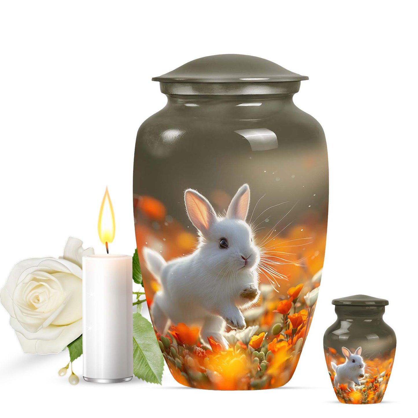 White Personalized Rabbit Cremation Urn for Pet Ashes - 10-inch, 200 cu in - Yatskia