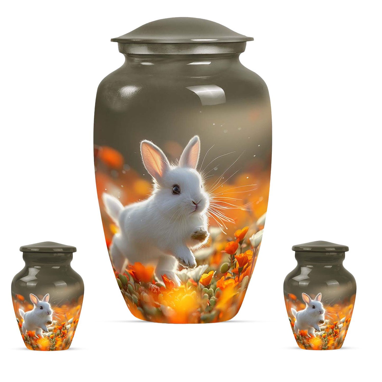 White Personalized Rabbit Cremation Urn for Pet Ashes - 10-inch, 200 cu in - Yatskia