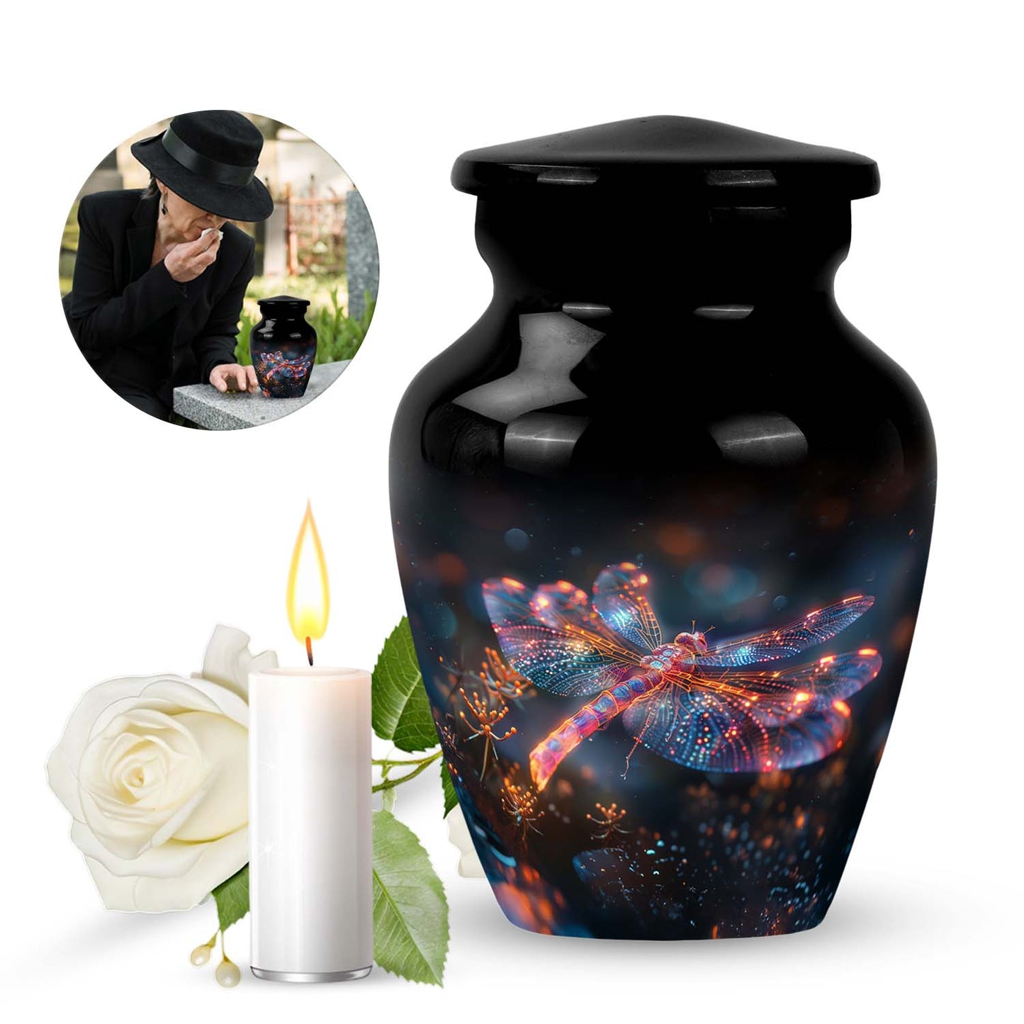 Personalized Dragonfly Cremation Urn for Human Ashes - 10-inch, 200 cu in - Yatskia