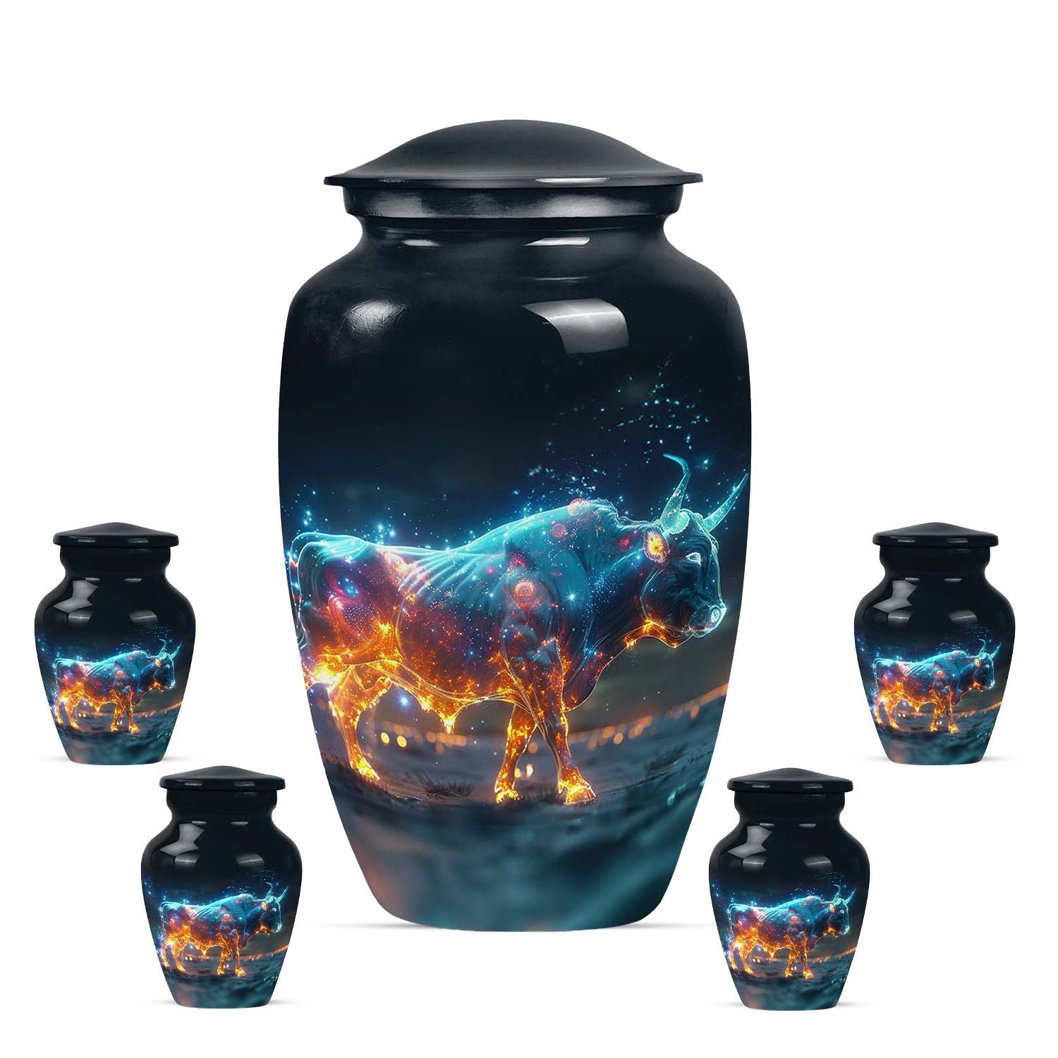 Stellar Taurus Glowing Urn - Bull Urn Memorial For Men & Women