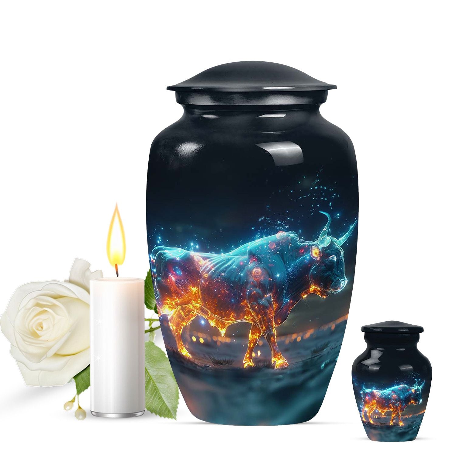 Stellar Taurus Glowing Urn - Bull Urn Memorial For Men & Women