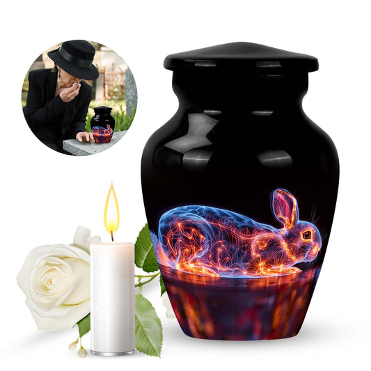 Rabbit Urn for Pet Ashes, Glowing Neon Outlined Illustration, Classic Memorial Urn