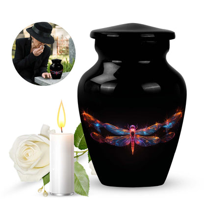 Black Personalized Dragonfly Cremation Urn for Women - 10-inch, 200 cu in - Yatskia