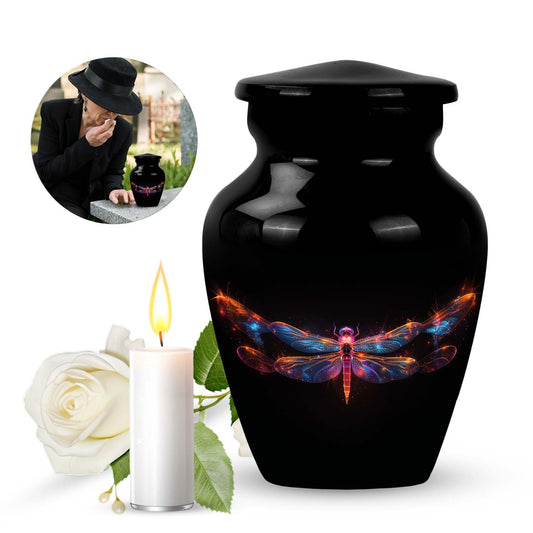 Black Personalized Dragonfly Cremation Urn for Women - 10-inch, 200 cu in - Yatskia