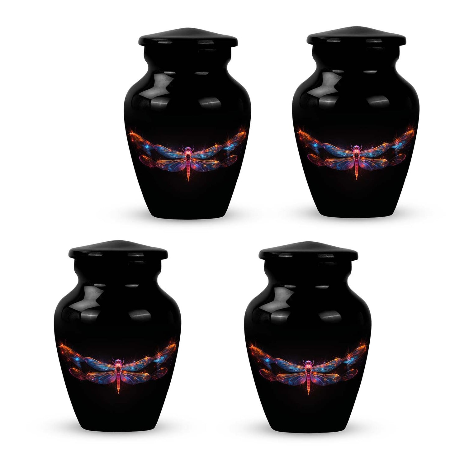 Black Personalized Dragonfly Cremation Urn for Women - 10-inch, 200 cu in - Yatskia