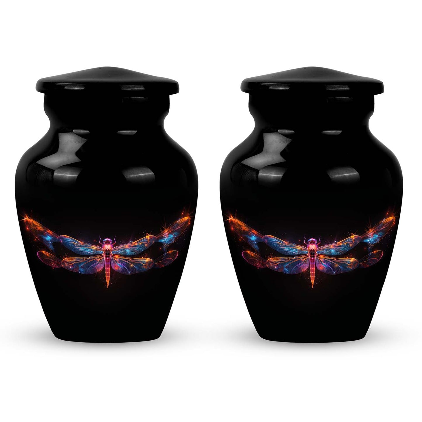 Black Personalized Dragonfly Cremation Urn for Women - 10-inch, 200 cu in - Yatskia
