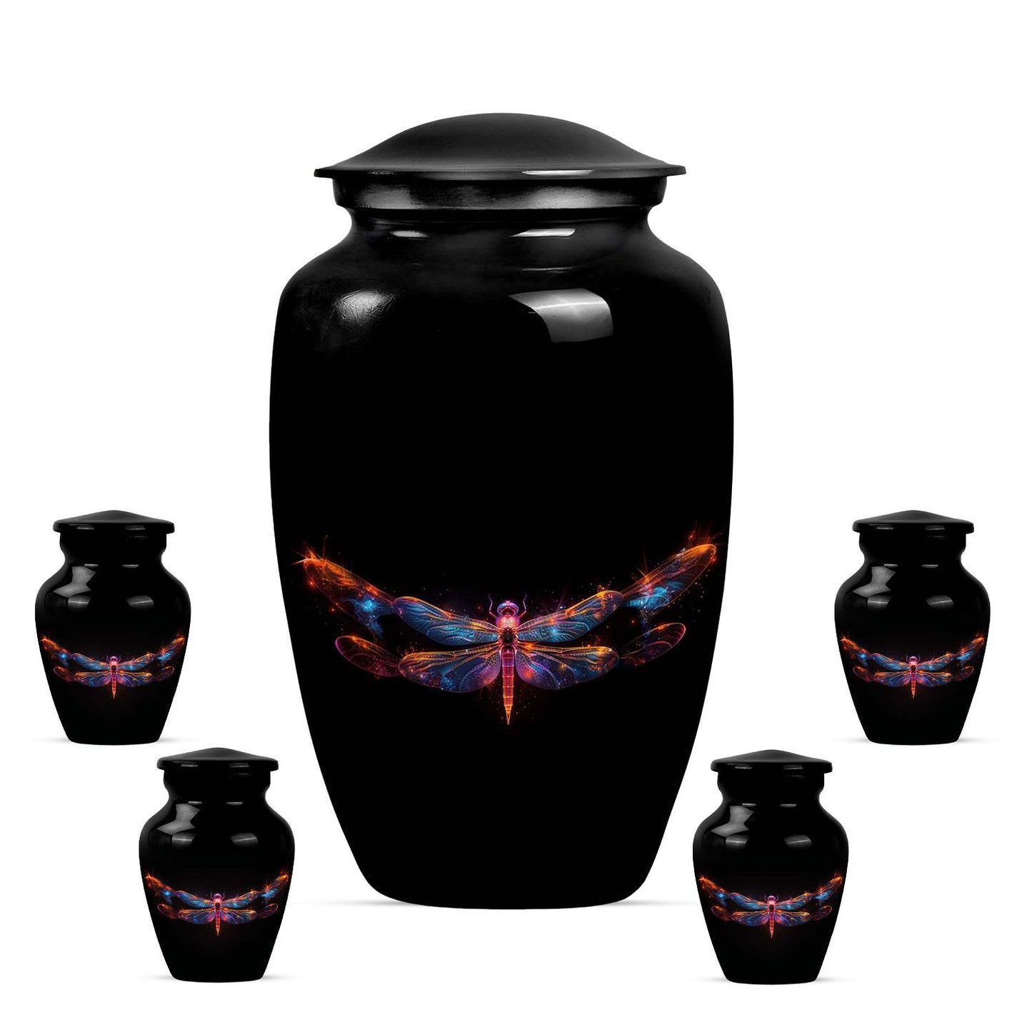 Black Personalized Dragonfly Cremation Urn for Women - 10-inch, 200 cu in - Yatskia