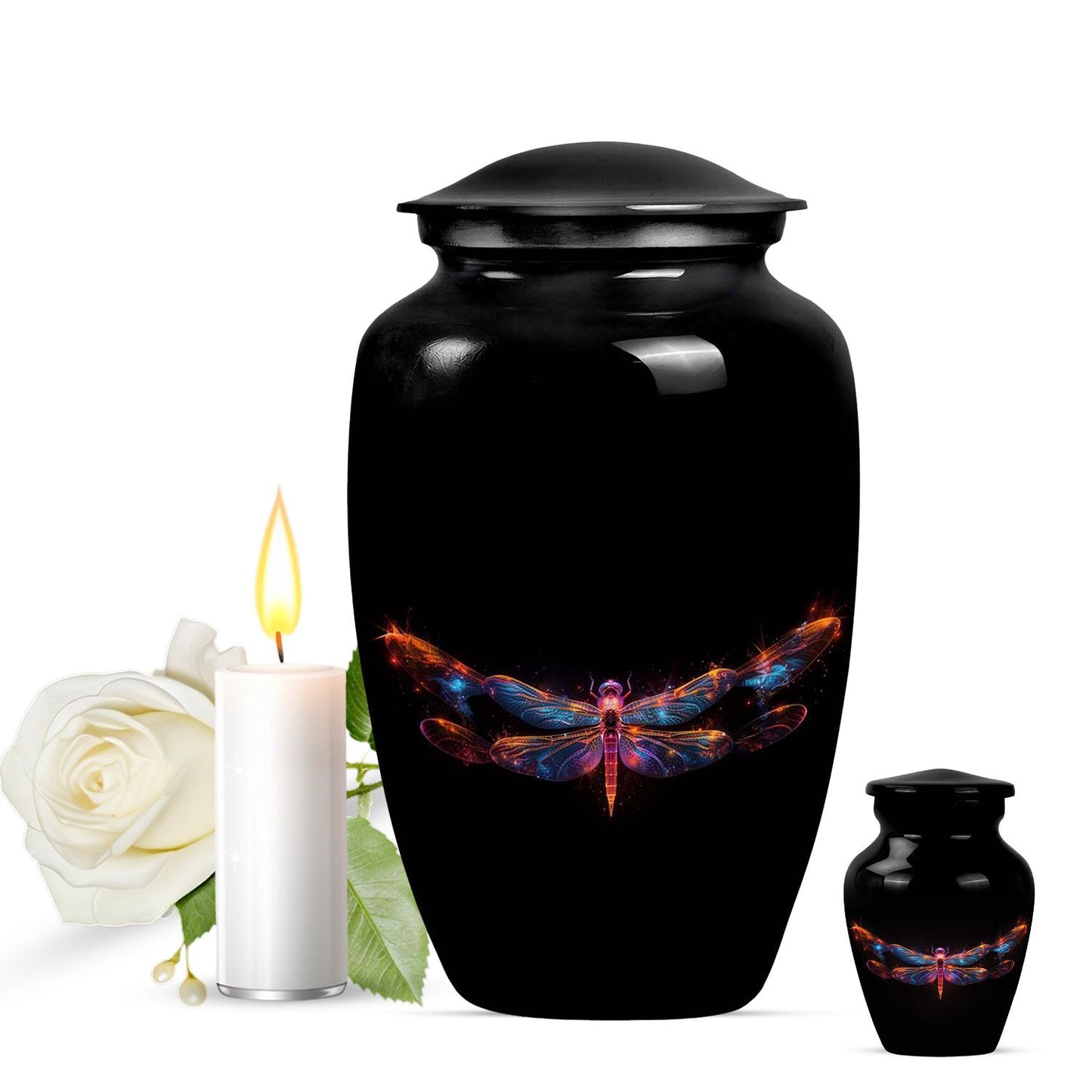 Black Personalized Dragonfly Cremation Urn for Women - 10-inch, 200 cu in - Yatskia