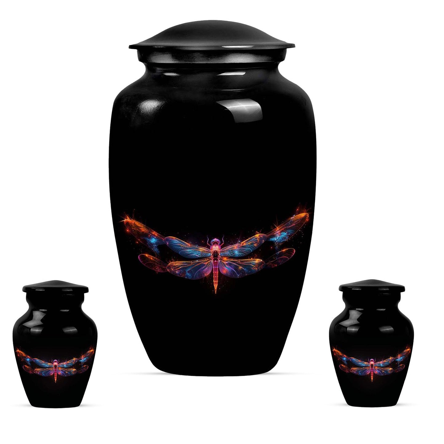 Black Personalized Dragonfly Cremation Urn for Women - 10-inch, 200 cu in - Yatskia