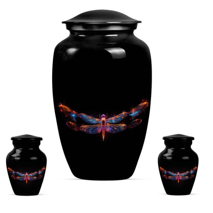 Black Personalized Dragonfly Cremation Urn for Women - 10-inch, 200 cu in - Yatskia