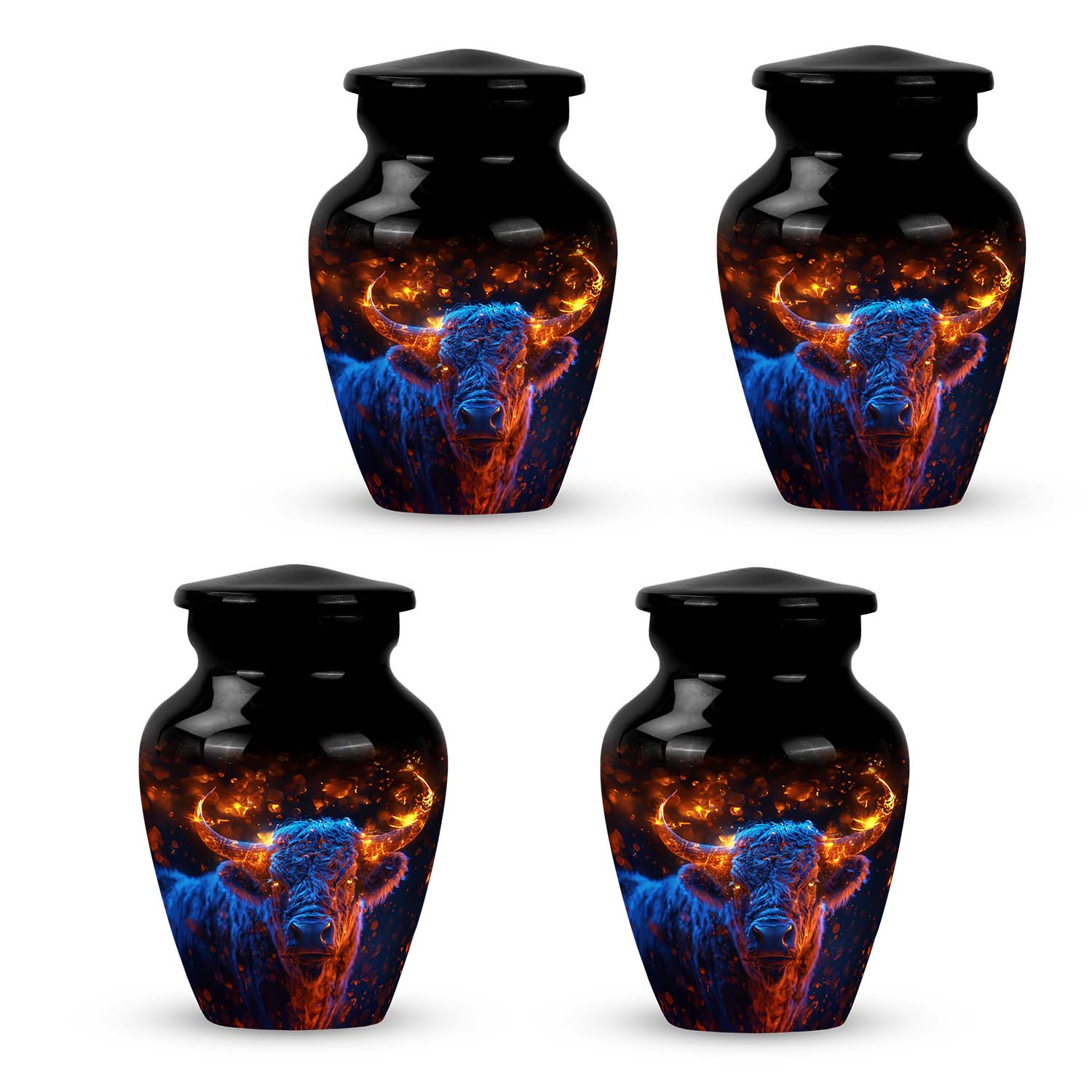 Fiery Horn Bull Memorial Urn For Ashes - Bull Cremation Ashes Urns