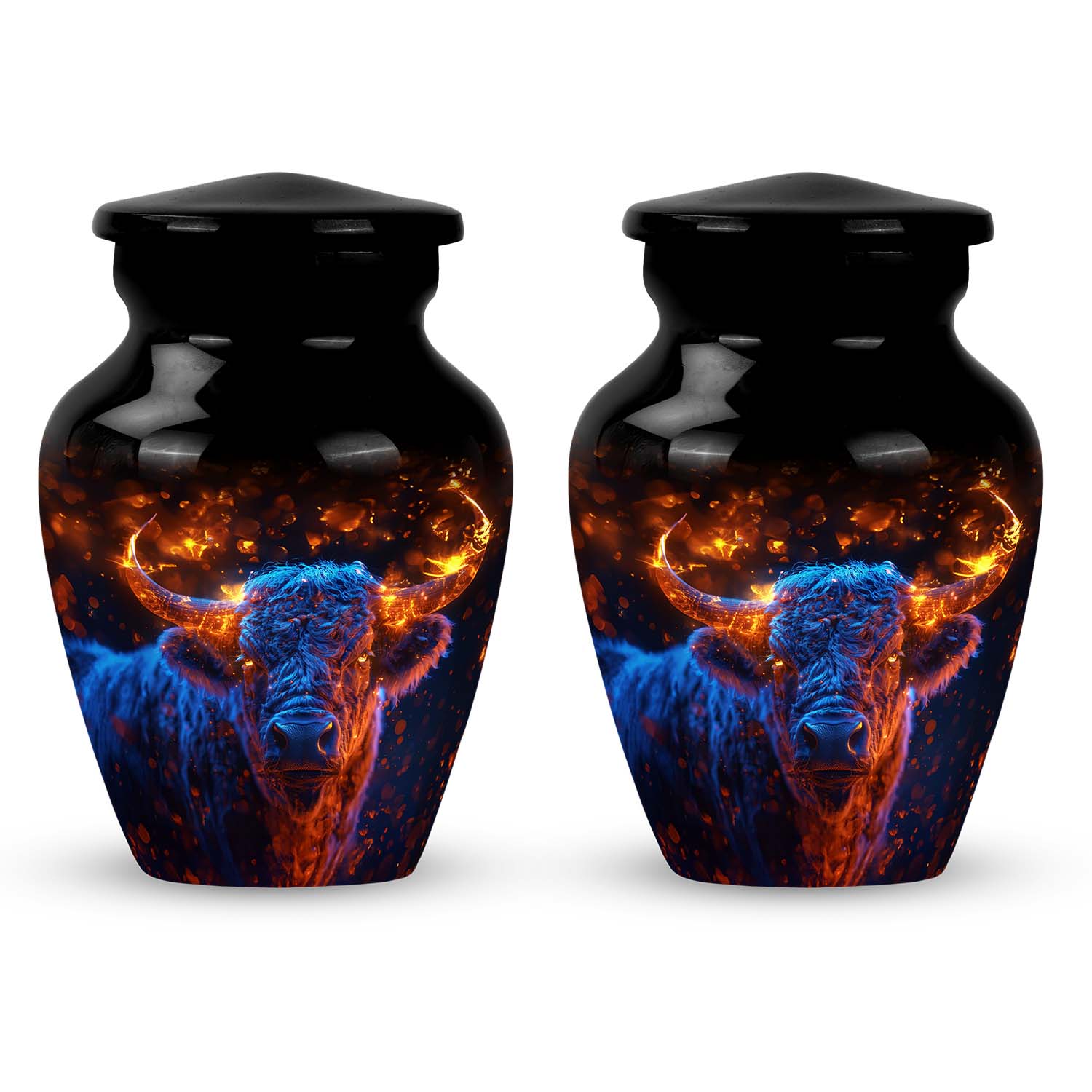 Fiery Horn Bull Memorial Urn For Ashes - Bull Cremation Ashes Urns