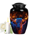 Fiery Horn Bull Memorial Urn For Ashes - Bull Cremation Ashes Urns