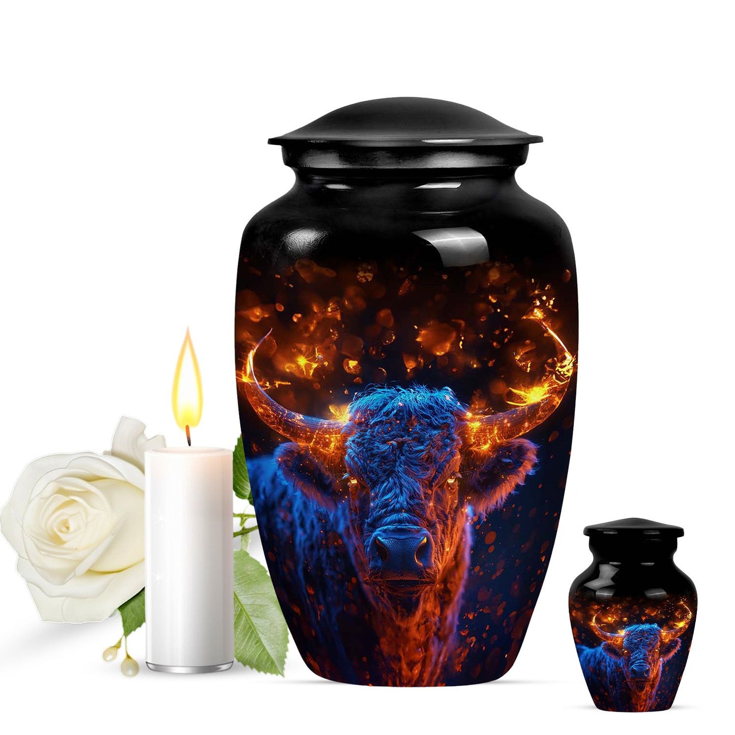 Personalized Bull Cremation Urn for Human Ashes - 10-inch, 200 cu in - Yatskia