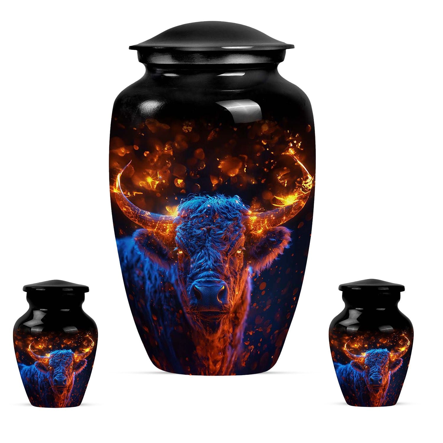 Fiery Horn Bull Memorial Urn For Ashes - Bull Cremation Ashes Urns