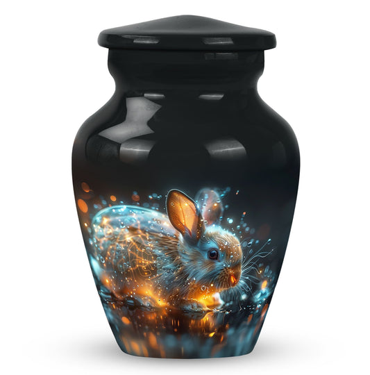 Rabbit Urn for Pet Ashes, Glowing with Sparkle Effects, Dark Memorial Urn