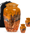 Autumn Canine Stroll Urn - German Shepherd Memorial Urns For Ashes