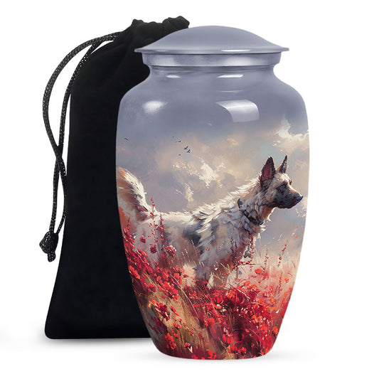 Pet Memorial Urn For Dog - Red Floral Tribute Urn Perfect For Memorials