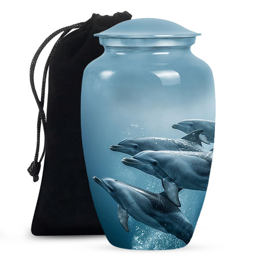 Aquatic Dolphins Family - Dolphin Cremation Urn For Men And Women