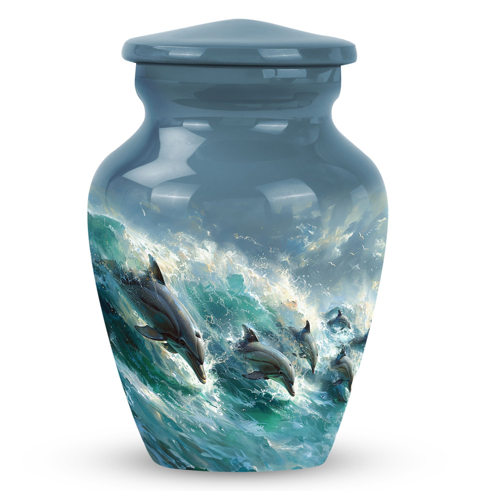 Dolphin Urn Memorial For Adults - Ocean Waves Funeral Urn For Ashes