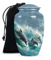 Dolphin Urn Memorial For Adults - Ocean Waves Funeral Urn For Ashes