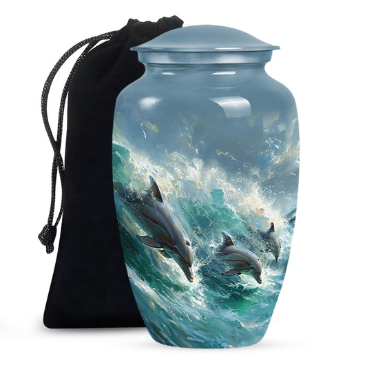 Dolphin Urn Memorial For Adults - Ocean Waves Funeral Urn For Ashes