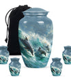 Dolphin Urn Memorial For Adults - Ocean Waves Funeral Urn For Ashes