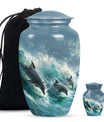 Dolphin Urn Memorial For Adults - Ocean Waves Funeral Urn For Ashes
