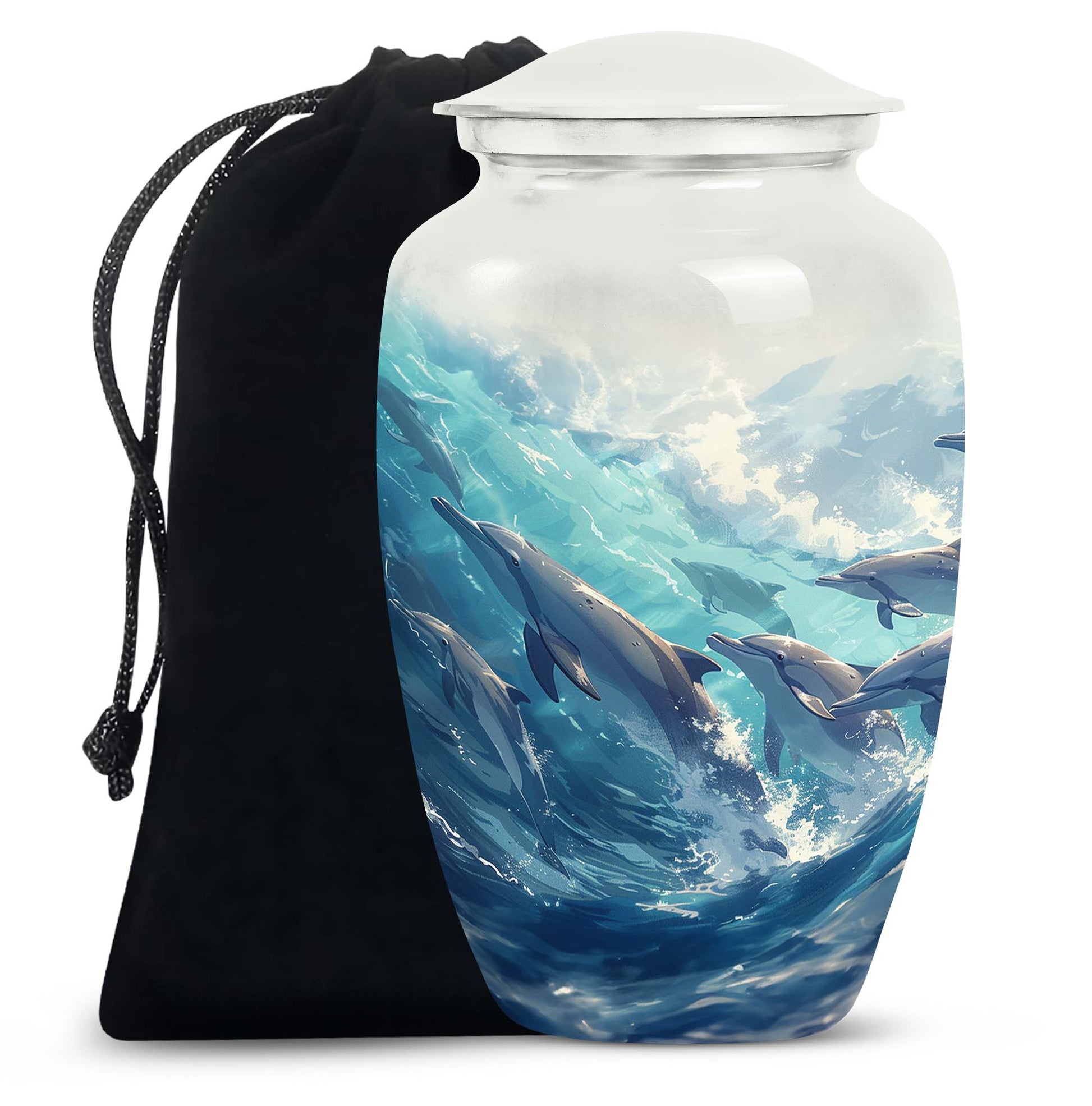 Dolphins Cremation Urn For Ashes – Ocean Wave Memorial for Adults