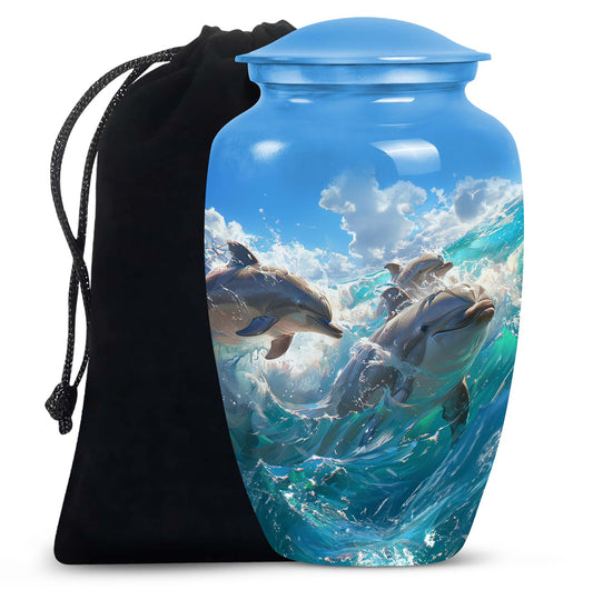Joyful Dolphins Famiy Urn For Cremation - Funeral Urn for Loved Ones