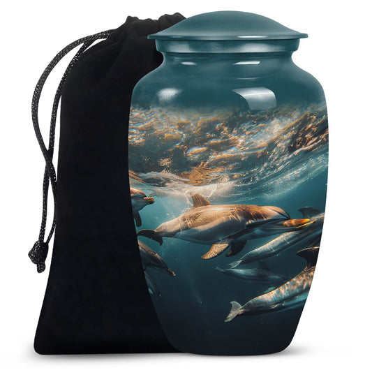Underwater Dolphin Family Urn For Memorial - Human Ashes Container