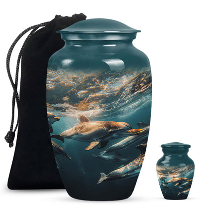 Personalized Dolphin Memorial Urn for Human Ashes - 10-inch, 200 cu in - Yatskia